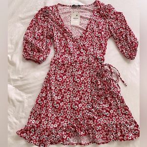 NWT Bershka Red Floral Mini Dress size L